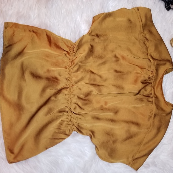 Gap Mustard Satin Silky Wrap Kimono style Blouse - Picture 4 of 6